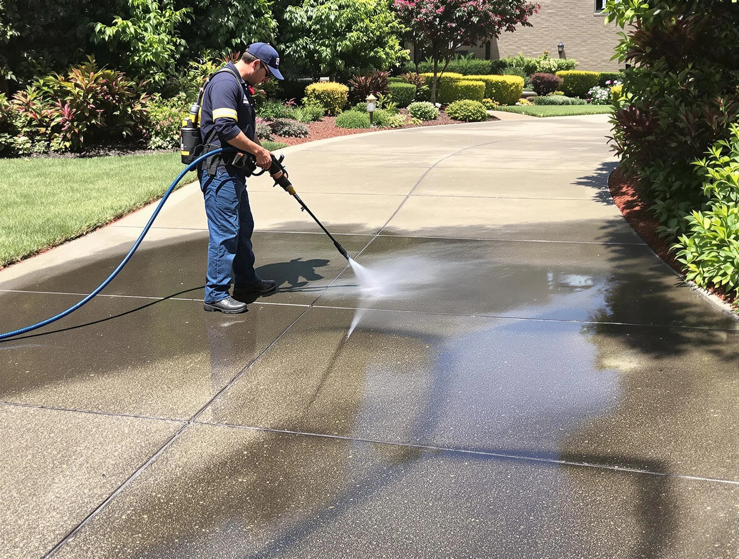 Experienced Parma Heights Power Washing team member pressure washing a driveway in Parma Heights