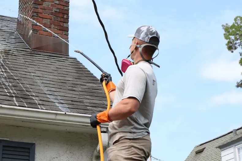 Parma Heights Power Washing professional performing gentle roof washing service in Parma Heights