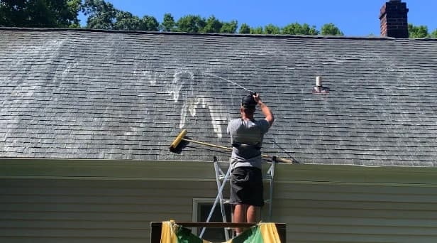 Before and after results of roof washing by Parma Heights Power Washing in Parma Heights